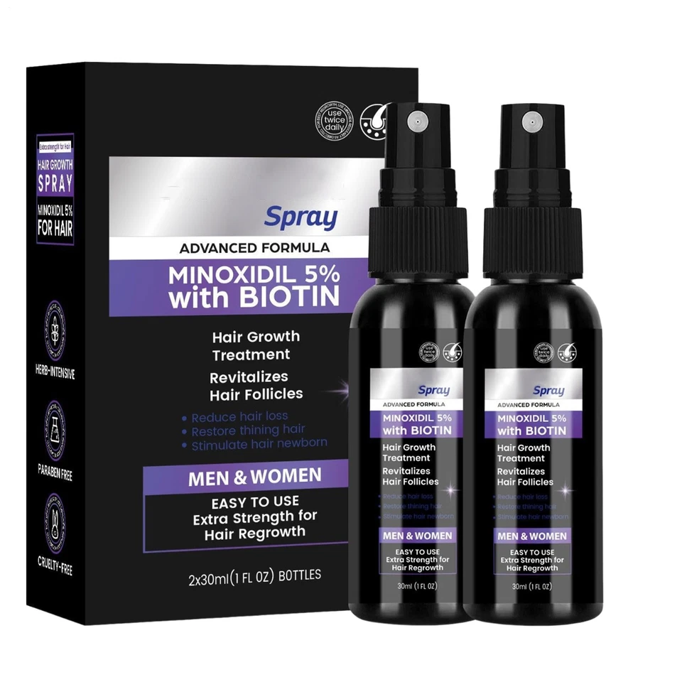 2x30ml 5% with Biotin Hair Growth Serum Hair Loss Treatment Spray