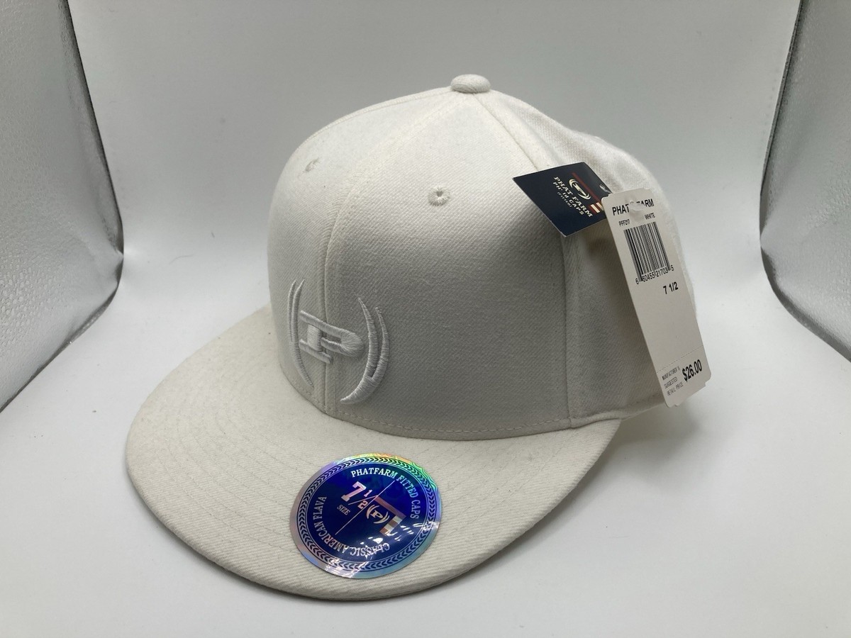 Phat Farm 7 1/2 Fitted Cap Vintage 90s Hip Hop NWT White On Phat Farm 7 1/2 Fitted Cap Vintage 90s Hip Hop NWT White On