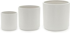 Amazon Basics Round Assorted Sizes Fluted Ceramic House Planters, Set of 3, 15.