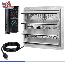 16 In. Wall Mounted Shutter Exhaust Fan Automatic Shutter with Thermostat NEW US