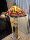 Tiffany Style Table Lamp Multicolor Stained Glass Dome Shade Metal Base — photo 2