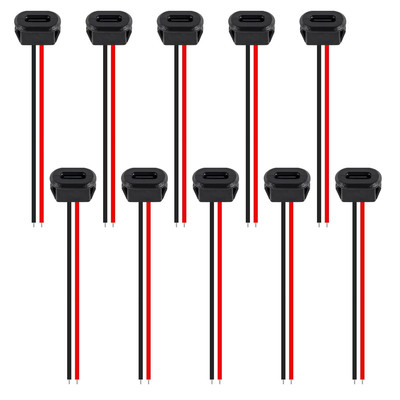 10PCS Type-C Female Chassis Waterproof 2P Solder Wire Type USB C Pigtail... 