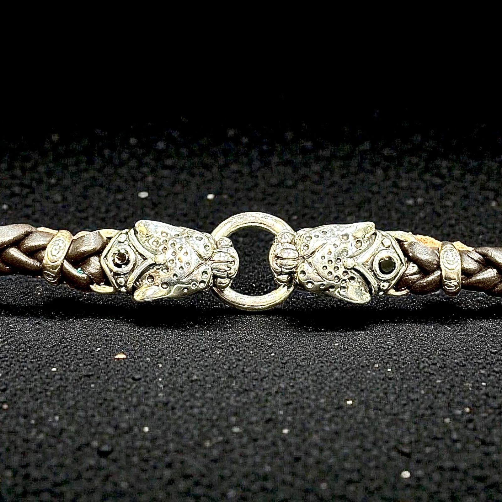 Silver 925 Panther Leather Bracelet 22cm Men's Jewelry From Japan thumbnail 4