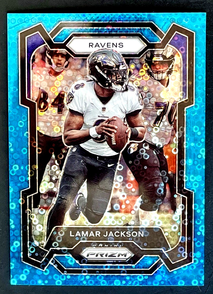 2023 Panini Prizm Lamar Jackson /95 No Huddle Blue Prizm #18 Ravens