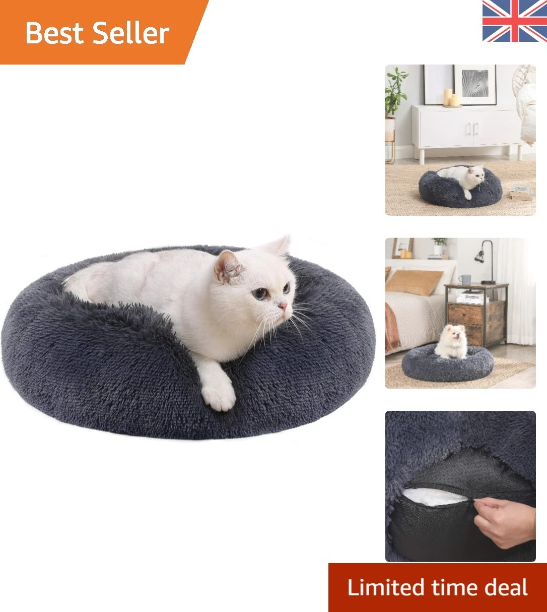 Luxurious Memory Foam Dog Bed - Soft Plush Washable Cover, Ideal for Small Pets