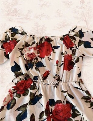 Red & white floral off shoulder bell sleeves unique design romper in D&G style