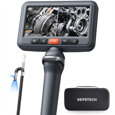 Dual Lens Borescope Camera with Light, Two-Way Articulating Borescope, 5'' IPS Du