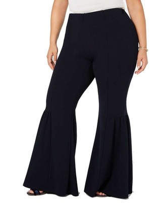 NY Collection Woman's Petite Plus Bell-Bottom Pants (Black, 3X