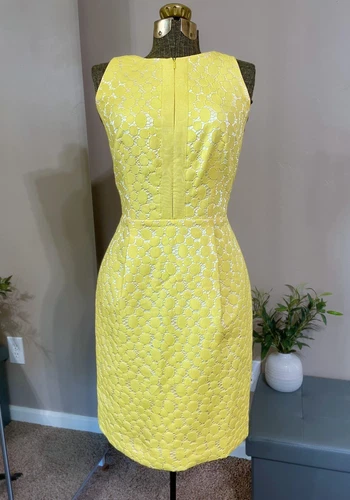 CHANEL Abito tubino pizzo ricamato Katherine Kelly giallo pastello primavera retrò taglia 8