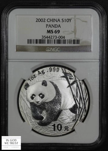2002 China 1 Oz Silver Panda Ten Yuan 10Y NGC MS 69