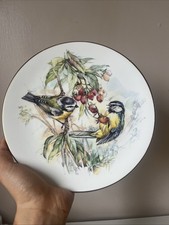 Royal Vale Bine China 8 Inch Plate with Blue-Tit Design and Gold Trim