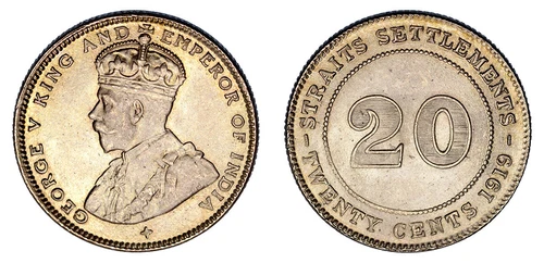 Straits Settlements 1919 (B) 20 Cents BUNC NGC Graded MS 66