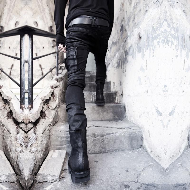 Mens Fashion Gothic Hip-hop Denim DJ pencil Black Pants Punk Mens Fashion Gothic Hip-hop Denim DJ pencil Black Pants Punk