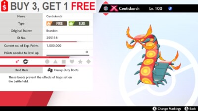  Shiny Centiskorch Pokemon Sword and Shield Gmax Perfect IV Fast Delivery 