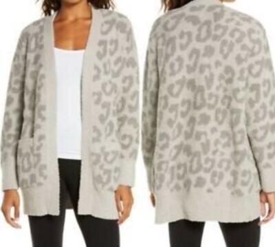 NWT XL Barefoot Dreams CozyChic Leopard Cardigan Sweater Linen