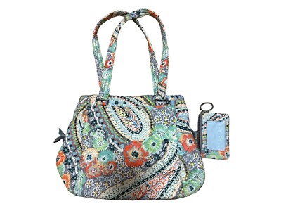 Vera Bradley Multi-Compartment Shoulder Bag CITRUS PAISLEY W/ Matching Wallet
