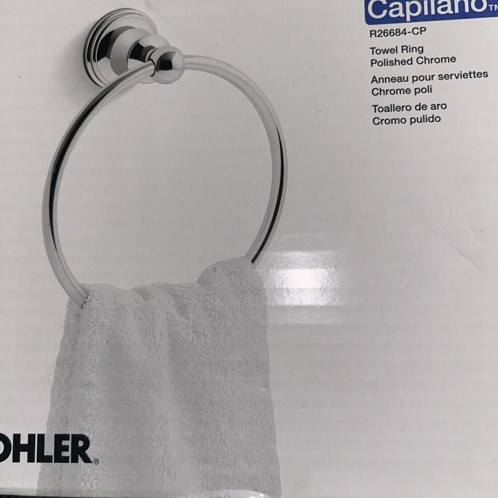 (1) Kohler Capilano Towel Ring POLISHED CHROME R26684CP (sw) for