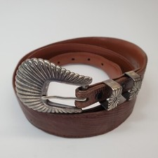 Vtg R Stump/J Rippel Lizard Belt w/Jean Taylor 4 Pc Sterling Sunburst Buckle 42