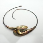 Sterling Silver Rainbow Patina Swoosh Pendant Necklace Omega Link Adjustable Vtg