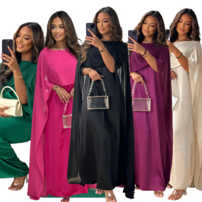 Women's Elegant Long Cape Dress Solid Color Party Cocktail Gown Formal Wear  | eBay