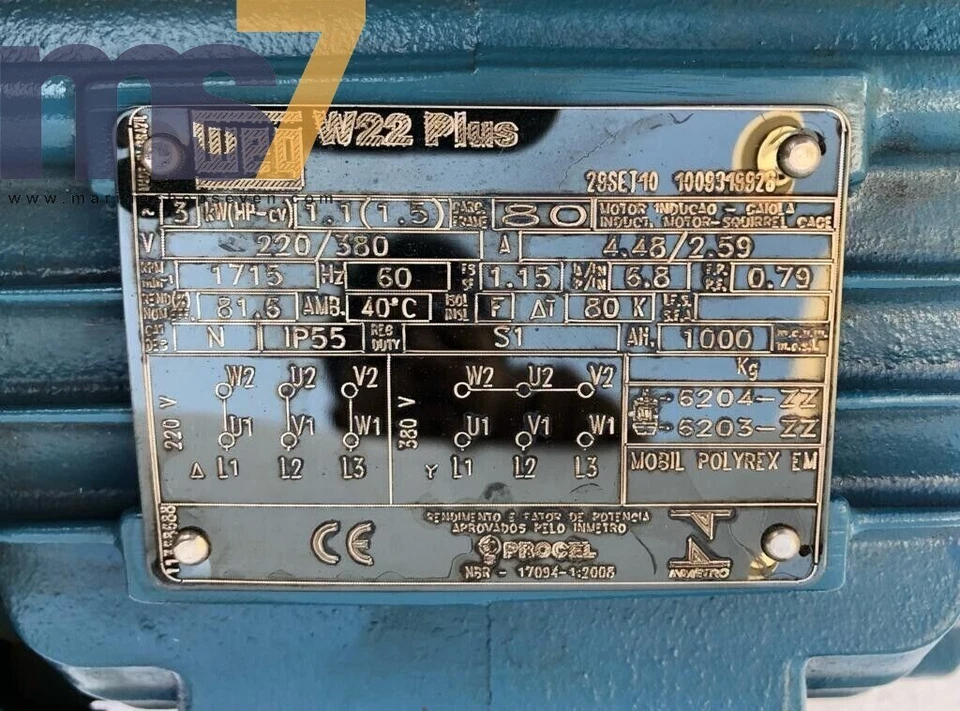 WEG W22 PLUS ELECTRIC MOTOR FOR RIDGID 1224 PIPE THREADING MACHINE 220V 3 PHASE - Image 3 of 4