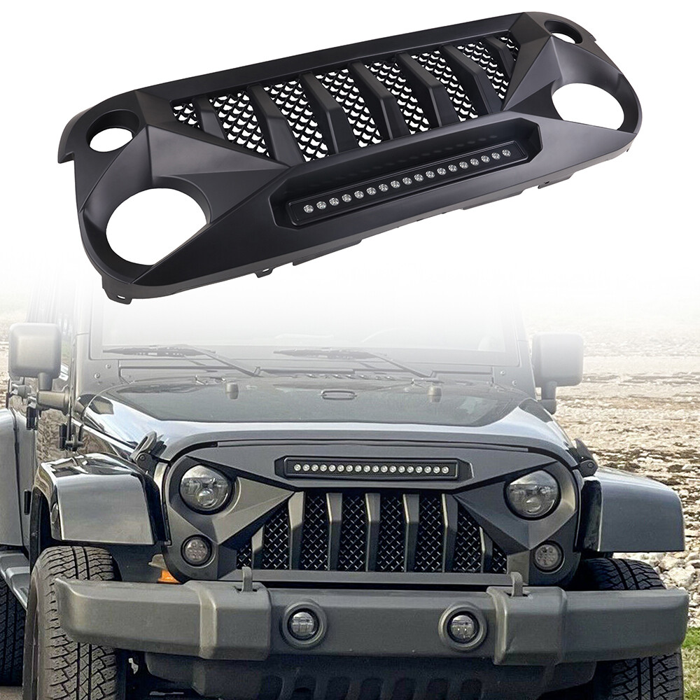 Front Grill Bumper Mesh Grille W/LED Light For Jeep Wrangler JK 2007-2017
