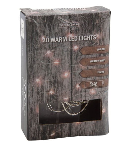 Micro Stern Lichterkette 20 Led Warmweiß - 200 Cm - Batterie Leuchtdraht Timer-image