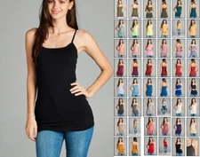 LONG LAYERING TUNIC COTTON SPANDEX CAMI CAMISOLE TANK TOP REG PLUS 52 COLOR S-3X