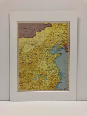 Vintage 1956 Rand-McNally Map of East China - pre-matted ready to frame 16x12