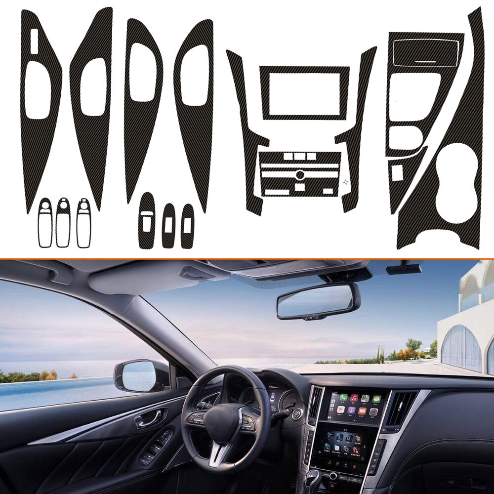 Carbon Fiber Cover Car Interior Trim Accessories Fit For Infiniti Q50 2014-2019