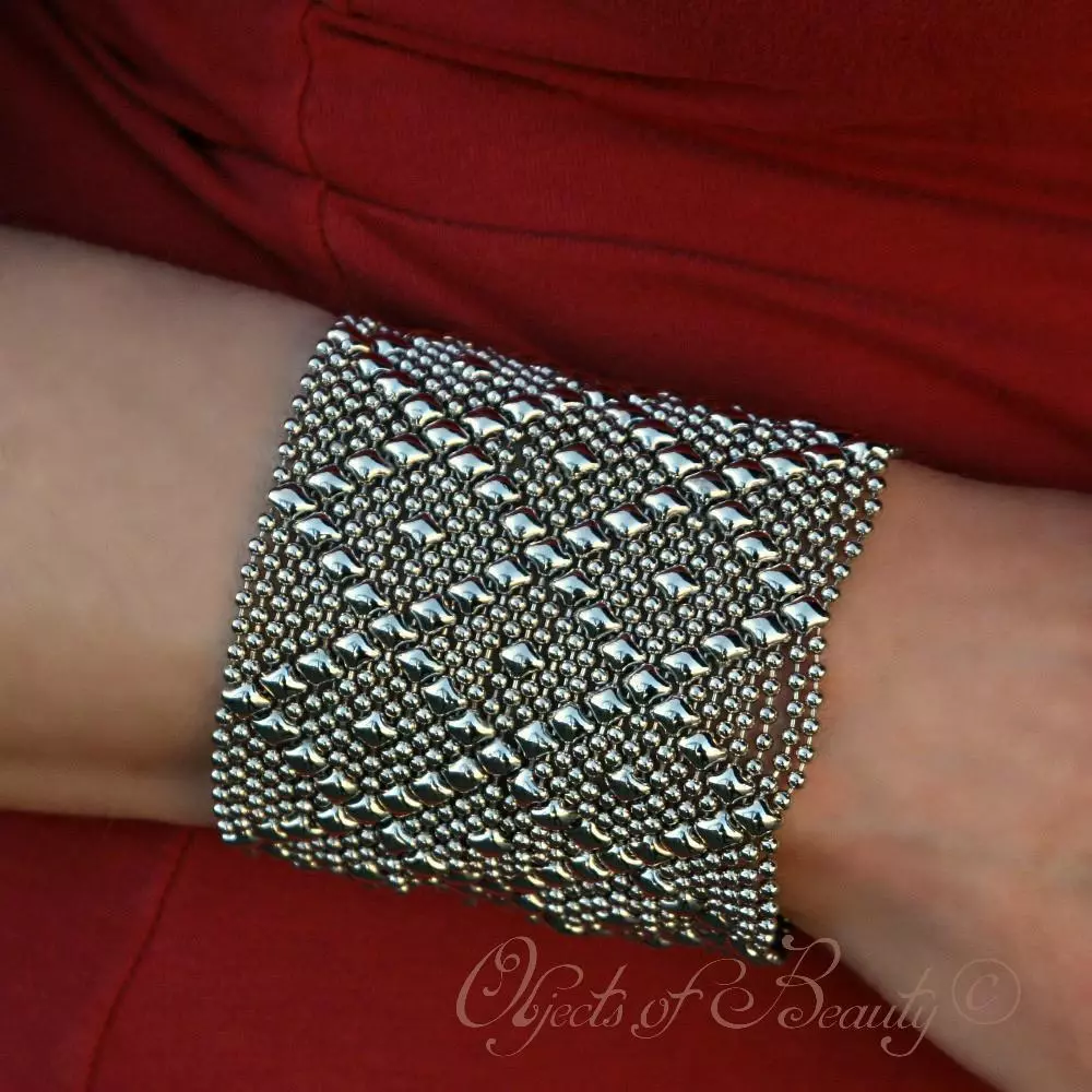 SG Liquid Metal Bracelet Silver Wide Mesh Cuff Sergio Gutierrez