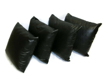 x Black Faux Leather 22 Inch Sofa Chair Cushion Cover Sets