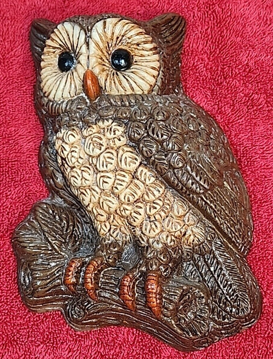 Vintage 70s Retro Foam Plastic Resin Pair Brown OWLS Wall Hanging