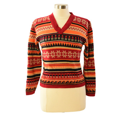 2000s Great American Sweater Co. V-Neck Striped Geometric Print