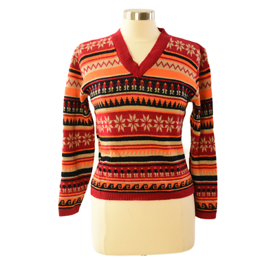 2000s Great American Sweater Co. V-Neck Striped Geometric Print