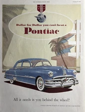 1951 Pontiac Eight Automobile Dollar Can Beat GM Corp Behind Wheel VTG Print Ad