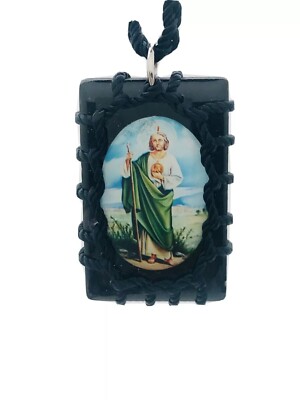scapular/Necklace Escapulario De San Judas Trenzado Color Negro Rectangular