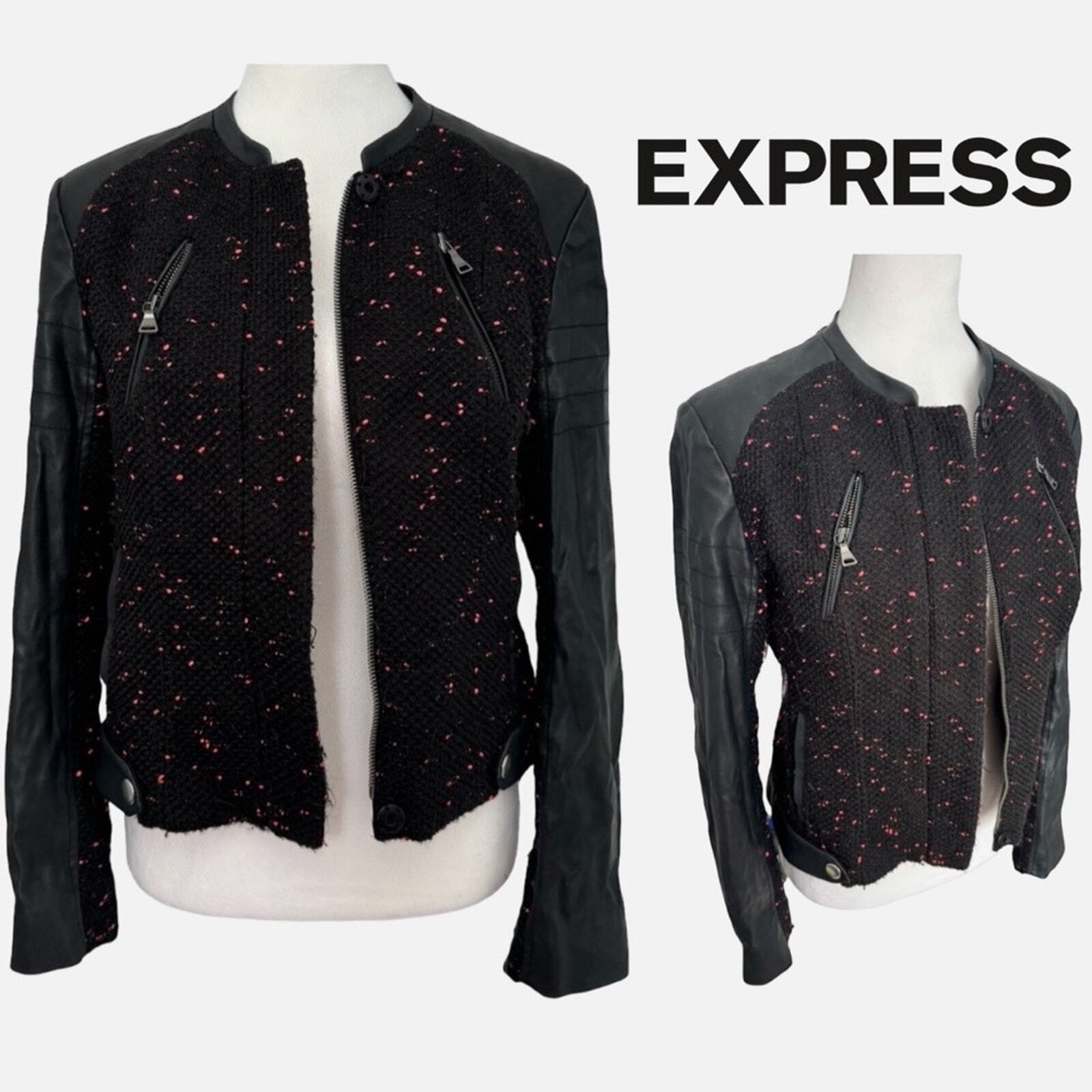 Express Leather Jacket Lined Tweed Motorcycle Lea… - image 2