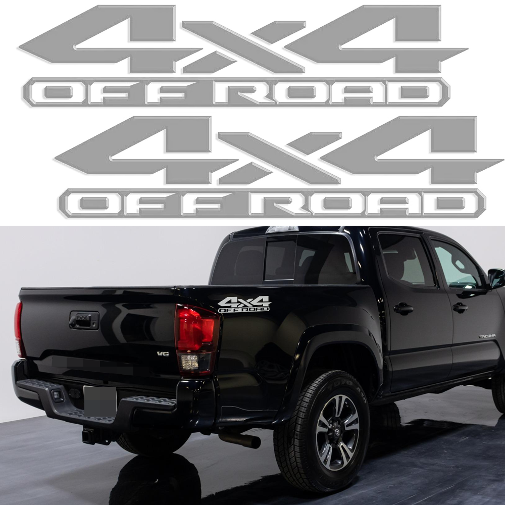 2Pcs Matte Silver 4X4 Off-Road Truck Bed Sport Decal For Toyota Tacoma Tundra