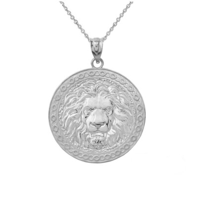 Lion Head medallion Pendant Necklace in .925 Sterling Silver