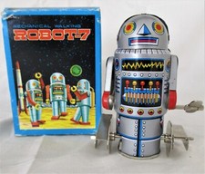 Vintage Robot-7 Tin Litho Wind-Up Walking Robot 4" Tall by Metalmania NIB