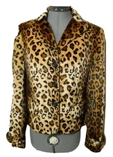 Nwt A LINE Blazer Jacket 6 Brown Tan Furry Button up Leopard print coat  JONES