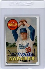 JOE MOELLER 1969 TOPPS #444 HARD SIGNED AUTO LOS ANGELES DODGERS *11084