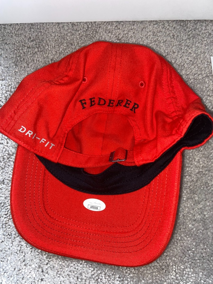 ROGER FEDERER SIGNED NIKE RED BLACK RF HAT WIMBLEDON US OPEN LAVER