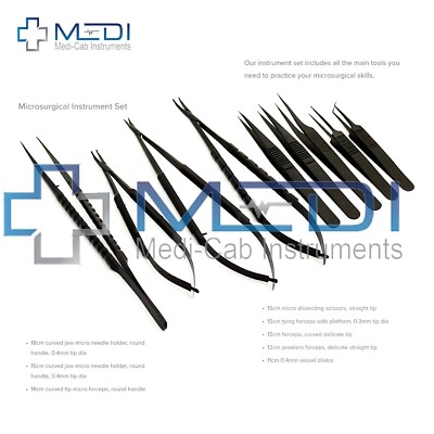 Basic Micro Surgical Instruments Set Micro Surgery Set 9 Pcs Black