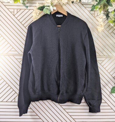 COS Men's Bomber Jacket Knit Zip Up Leather Elbow Patch Size