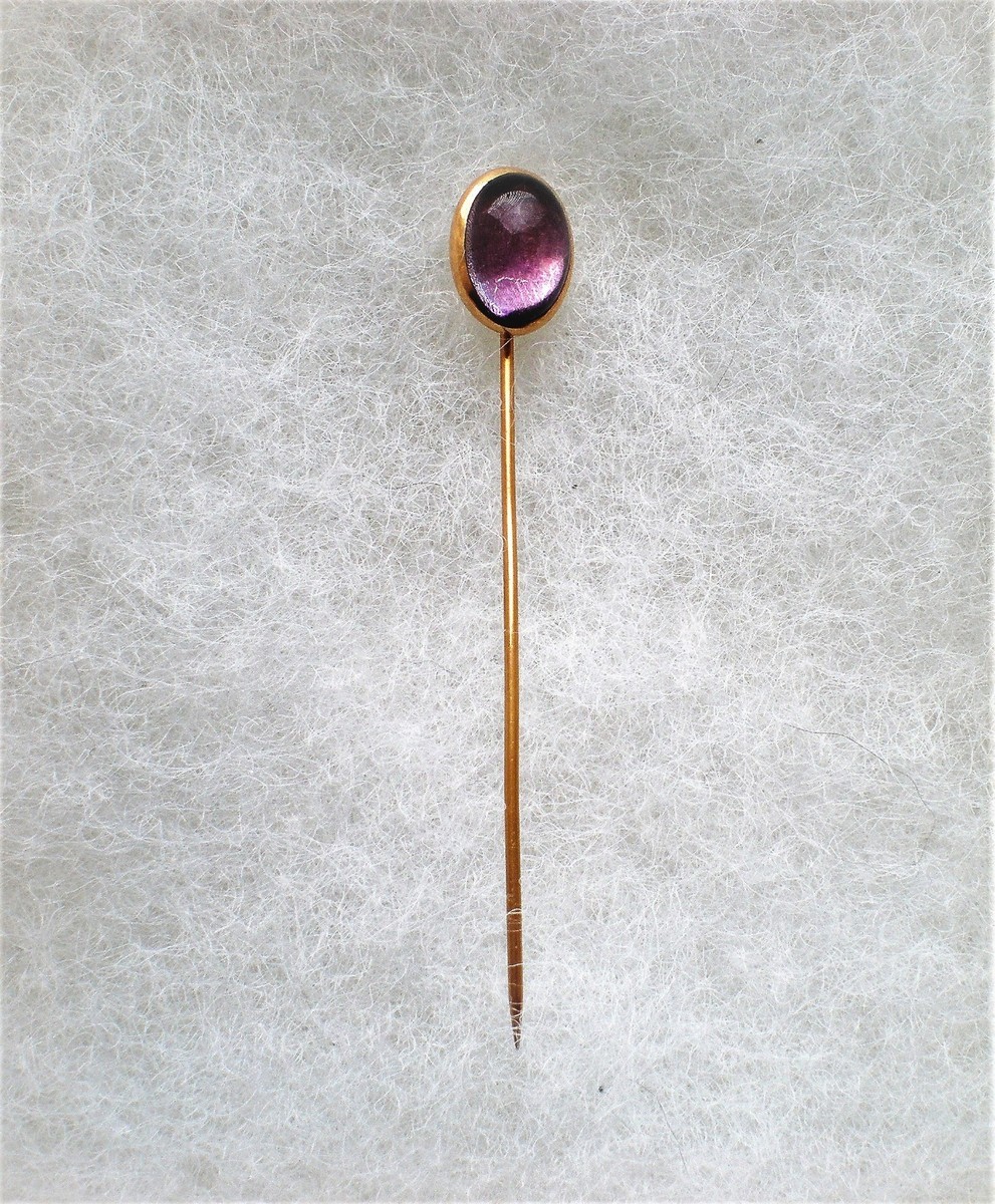 Antique Victorian Edwardian 14K Gold Amethyst Glass Hat Pin 