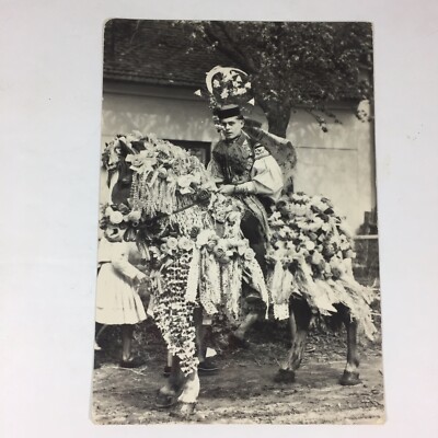 Horse in Costume Prague Czechoslovakia Postcard Praha Parade Festival Easter