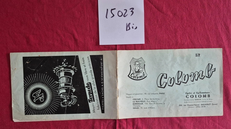 N°15023 bis / catalogue cycles et cyclomoteurs Colomb 1952 ? / BIANCHI - Photo 1/1