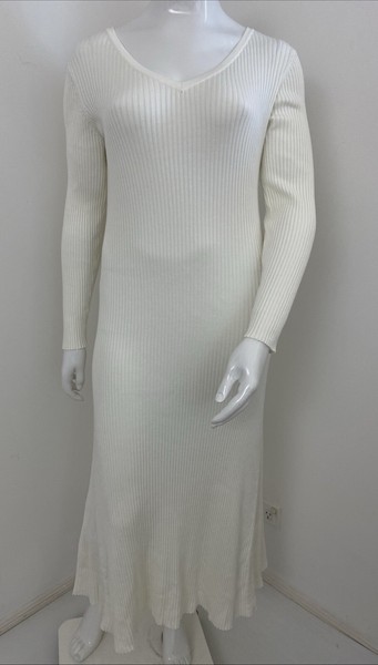 MVN 16-18-20 / XXL-XXL White Stretchy Rib Knit Winter A Line Maxi Dress